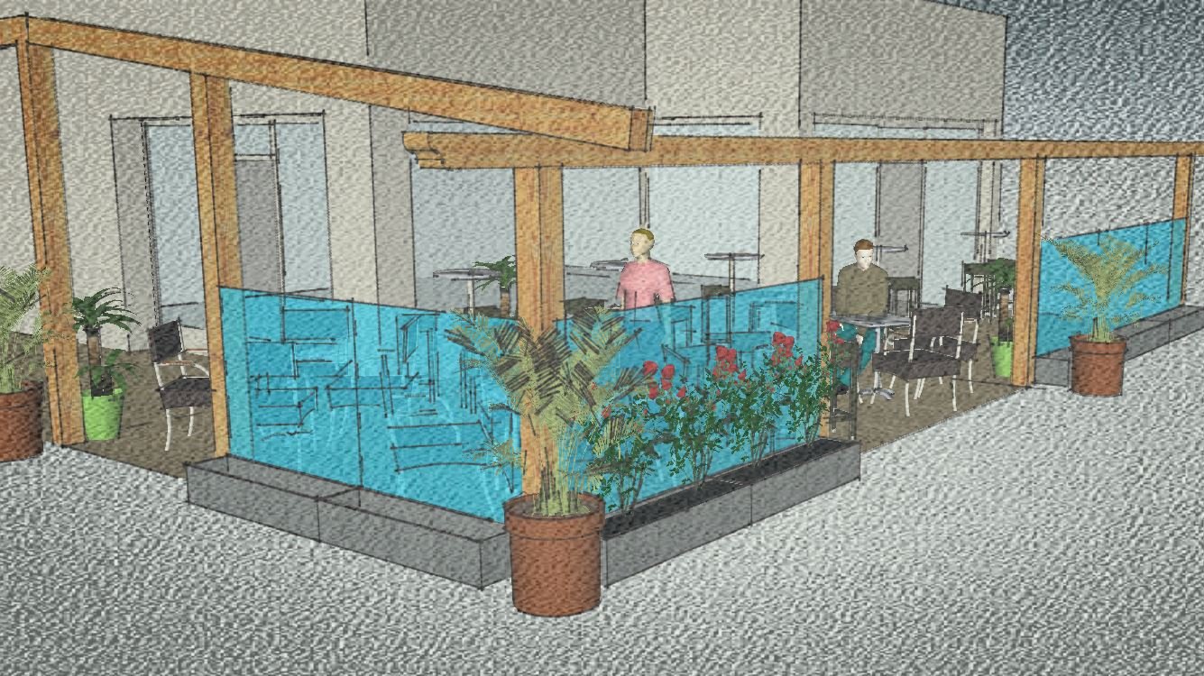 Paravento in vetro fisso mod. Flower con fioriere